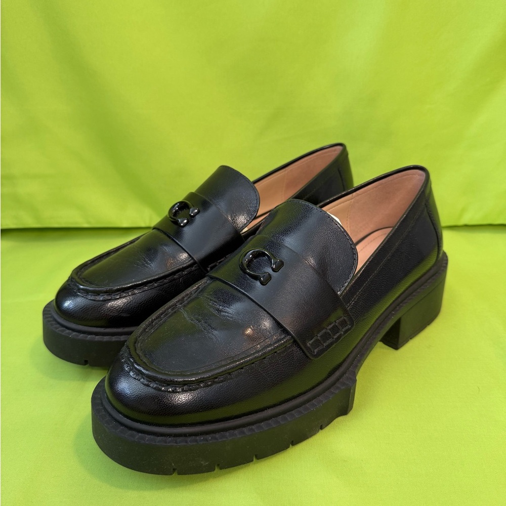 Coach Black Leather 90s-Inspired Lug Sole Leah Loafers - Picture 1 of 6